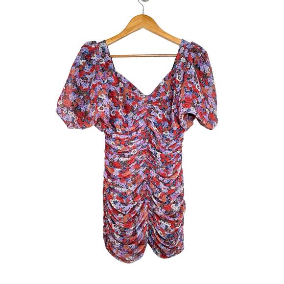 ZARA Mini Dress Size S Coquette Floral Ruched Puffed Sleeves Twee Sweet - Picture 2 of 8